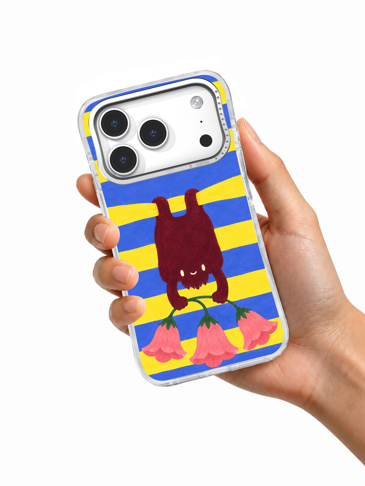 The Upside-Down Garden iPhone 17 Pro case shown in hand
