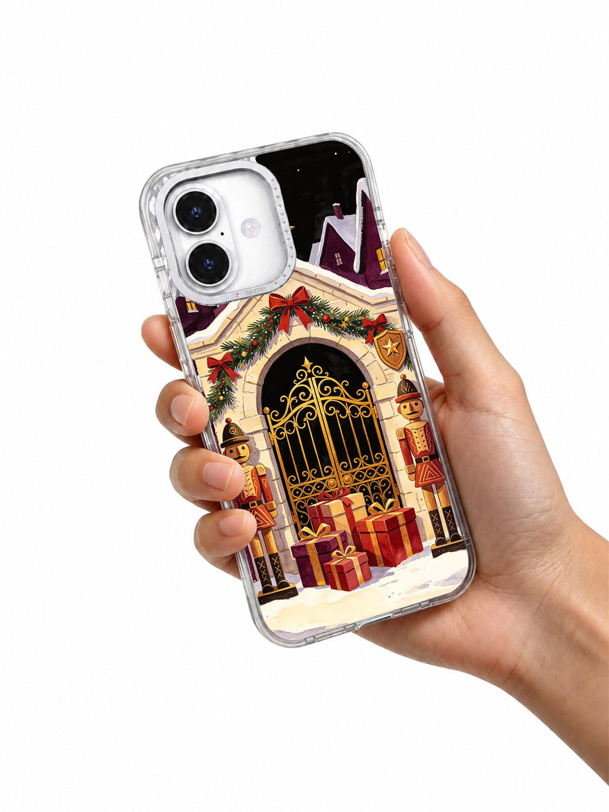 The Wooden Guard’s Golden Gate iPhone 17 case held in hand