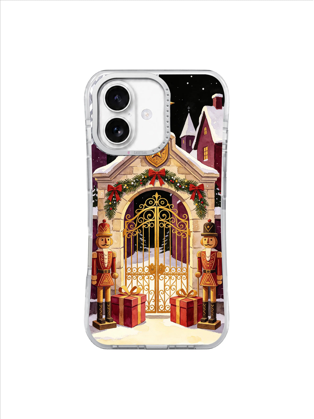 The Wooden Guard’s Golden Gate iPhone 17 case – Cranberry Ribbon Arch pattern