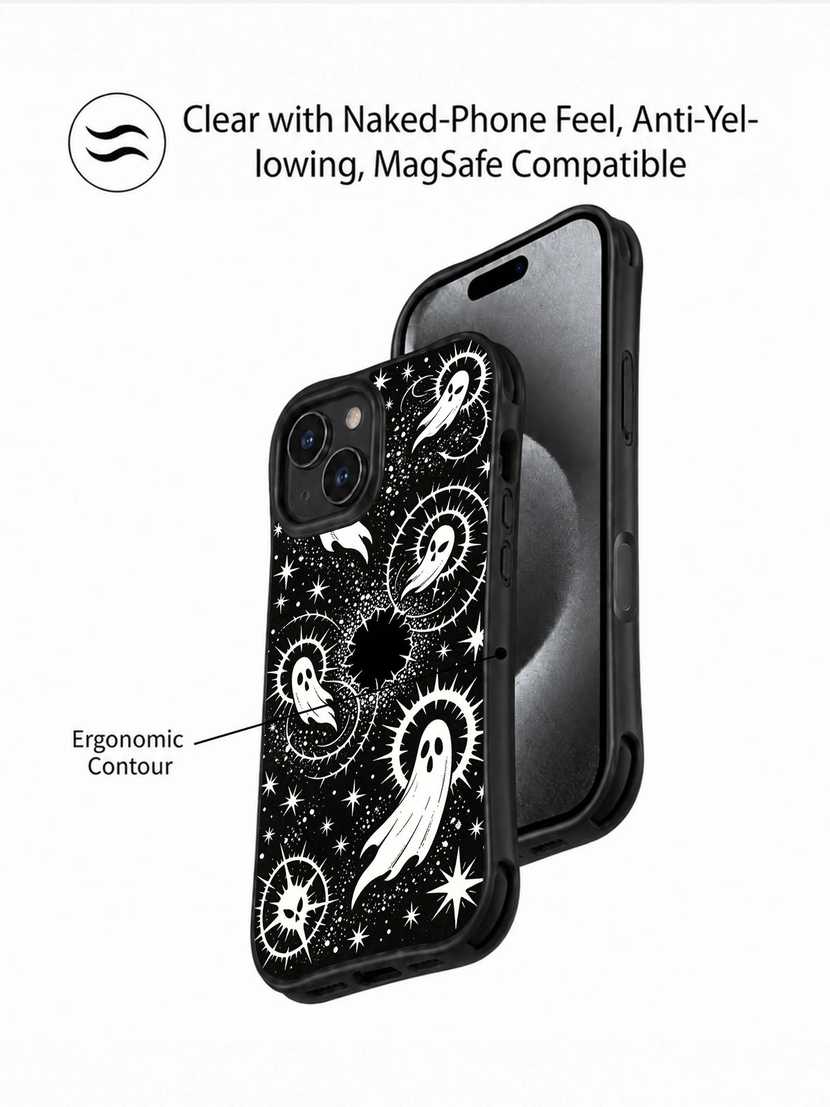 Thorn Halo Phantoms case front and contour presentation for iPhone 15 Plus