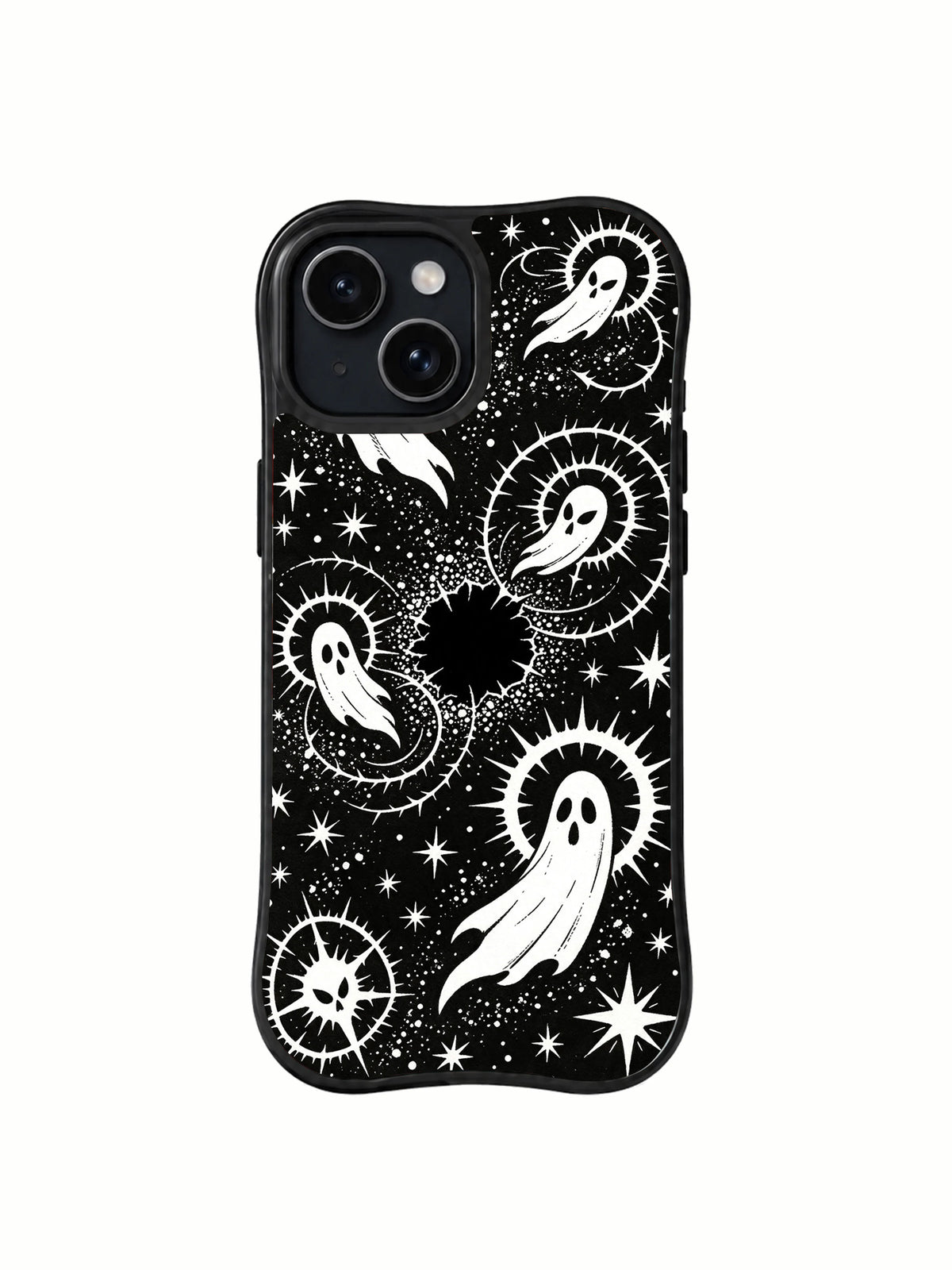 Thorn Halo Phantoms black and white celestial gothic iPhone 15 Plus case front view