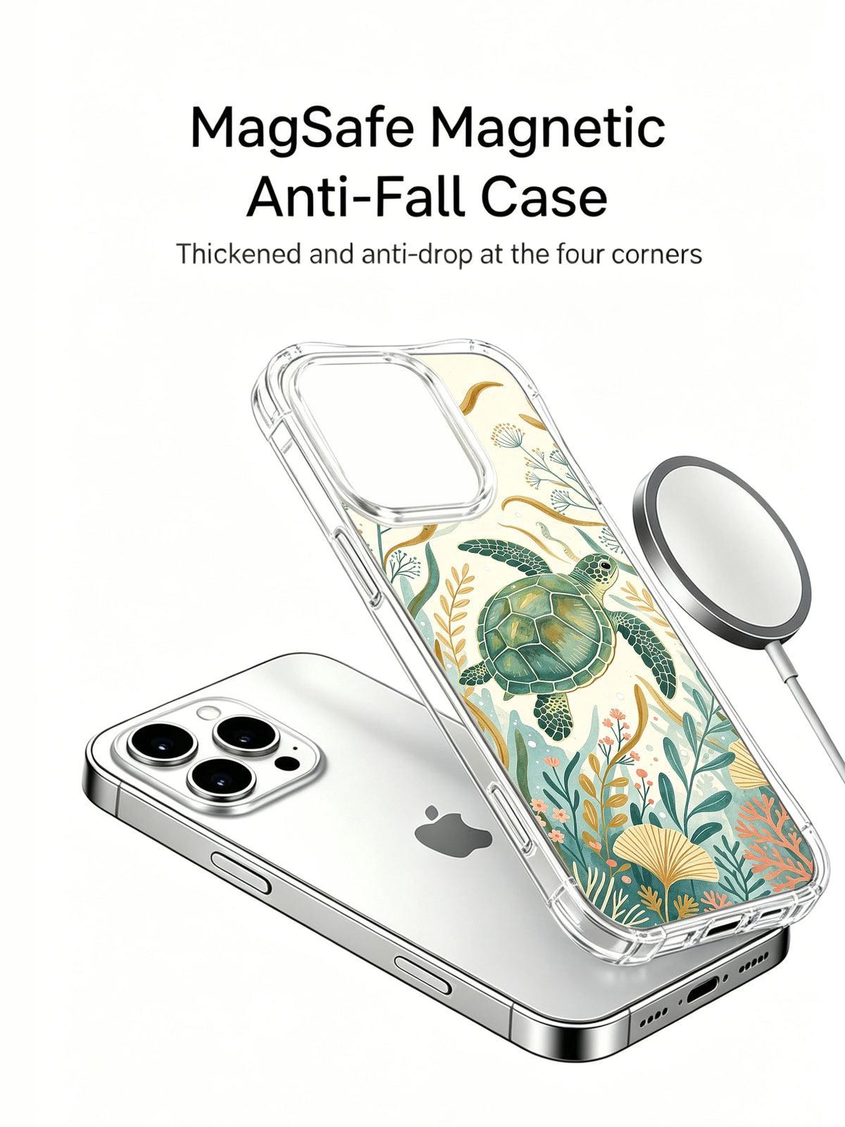 Sea turtle botanical iPhone 15 Pro Max case view 2