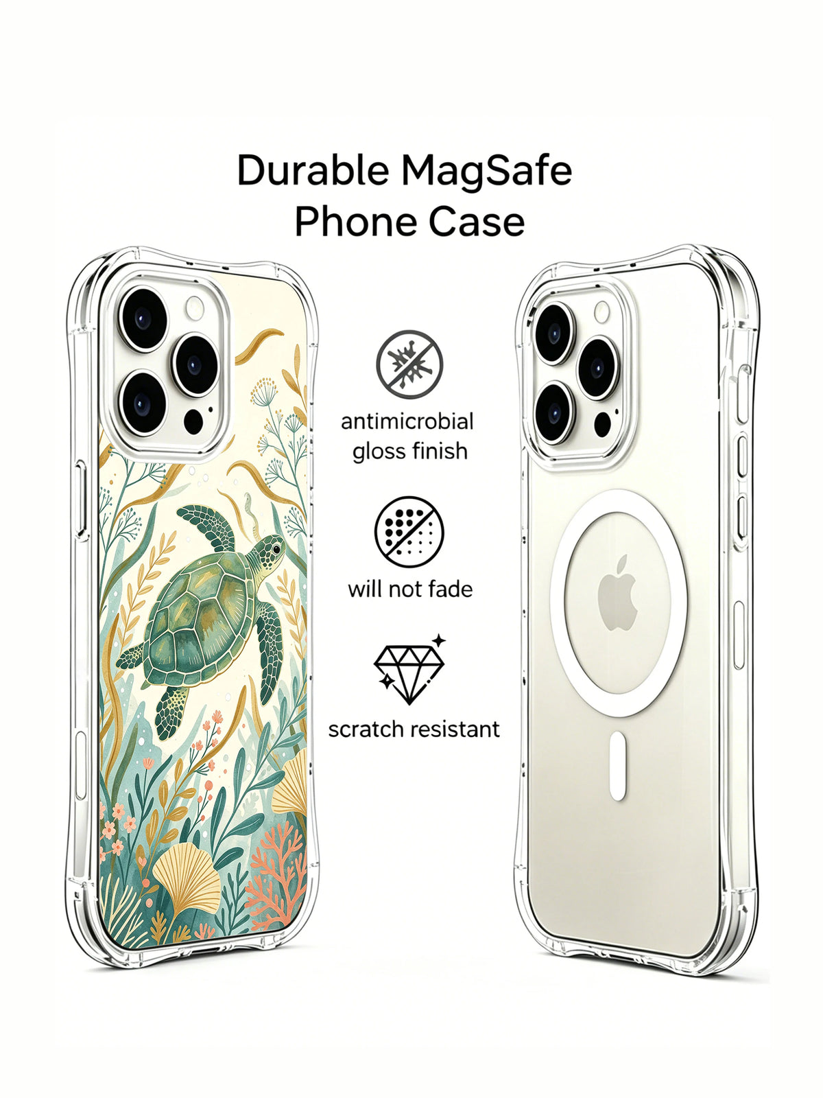 Sea turtle botanical iPhone 15 Pro Max case view 3