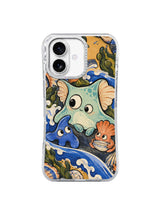 Front view of The Tide in Our Pockets artwork on a clear iPhone 17 case