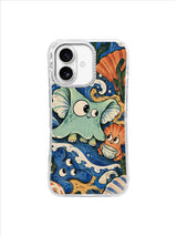 Tessa Brindle ocean character iPhone 17 case with mint creature, blue pebble friend and coral shell keeper