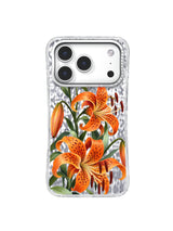 Plum Courage tiger lily artwork for iPhone 17 Pro case