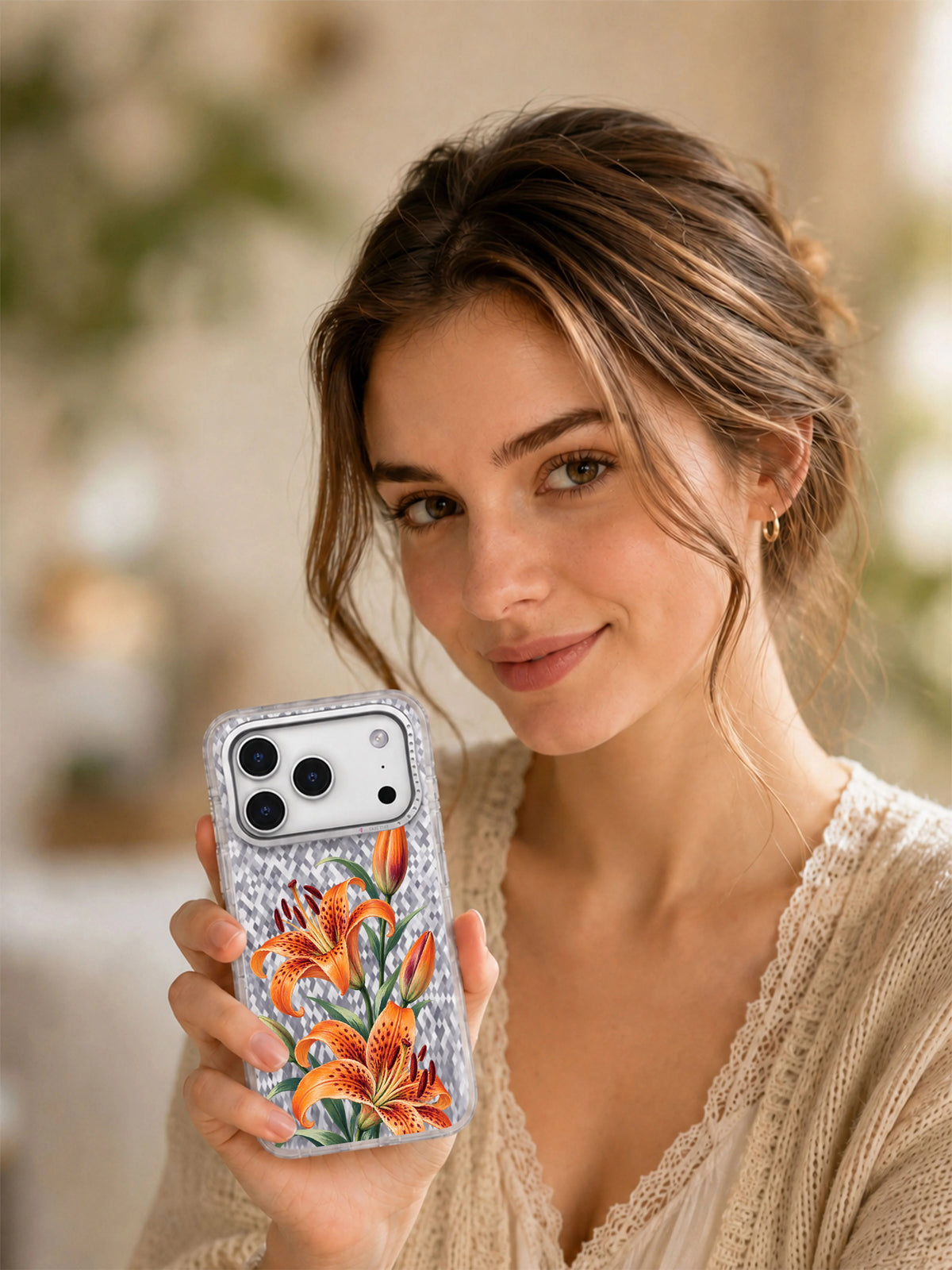 Tiger Lily Passage transparent iPhone case lifestyle scene