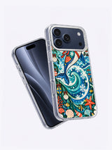 Angled front and side view of Tinsel Tide Whale iPhone 17 Pro Max case