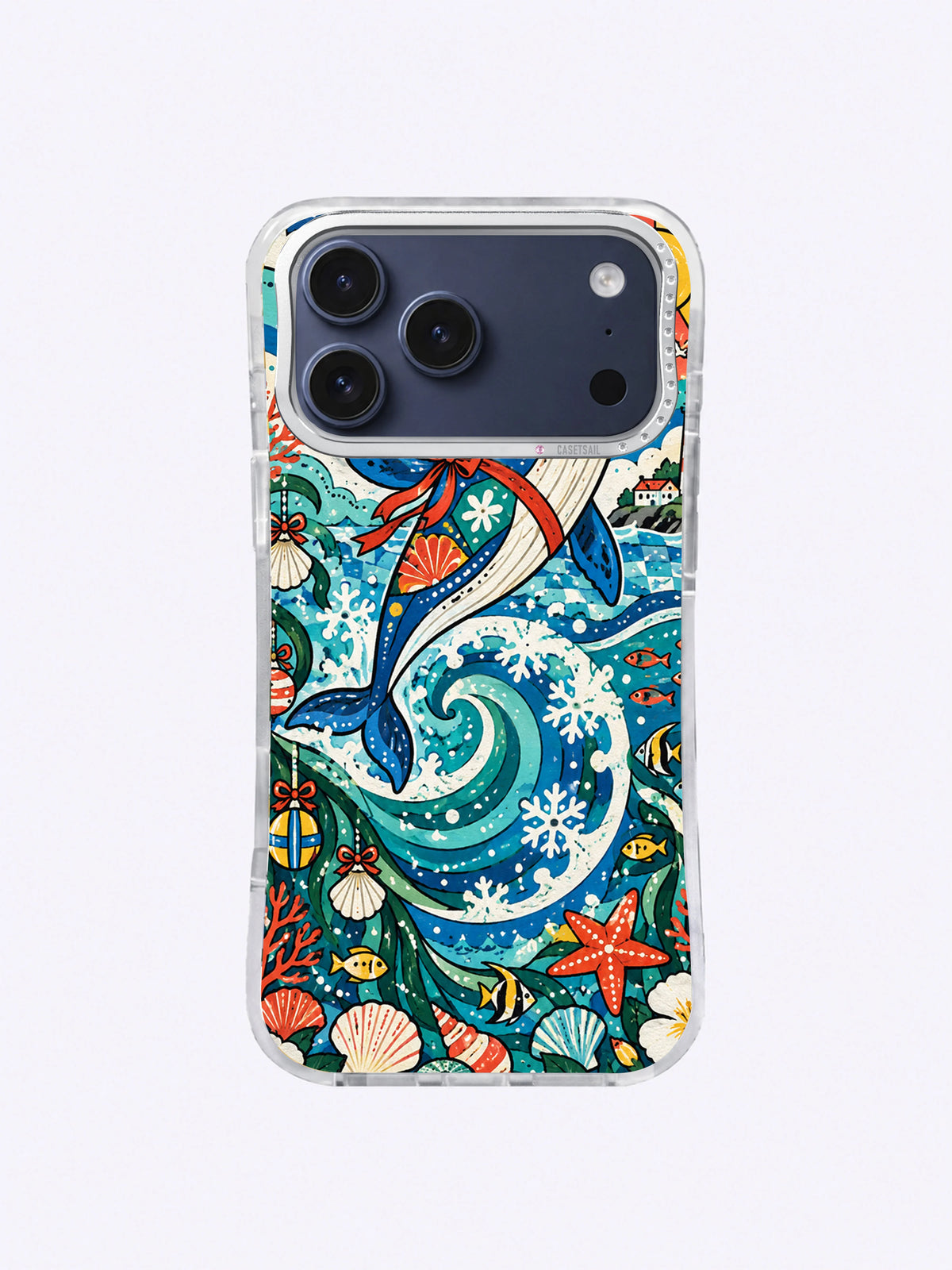 Starfish Tide Spiral whale artwork on an iPhone 17 Pro Max case