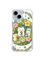 Sunflower Cat Garden Circle: Pastel kediler yapraklı kemerin altında yoğun sarı, pembe ve yeşil çiçeklerin içinde oturur.