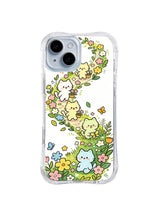 Butterfly Flower Cat Trail: Kediler kelebeklerle beyaz zeminde kıvrılan çiçek ve yaprak yolunu izler.
