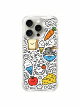 Mini sparkle decorated food market doodle iPhone 15 pro Case, lightweight shockproof phone casing, trending cartoon art phone cover from PhoneCasing.