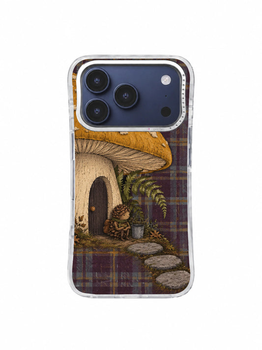 The Toadstool Waiting Room mushroom shelter iPhone 17 Pro case, pattern one