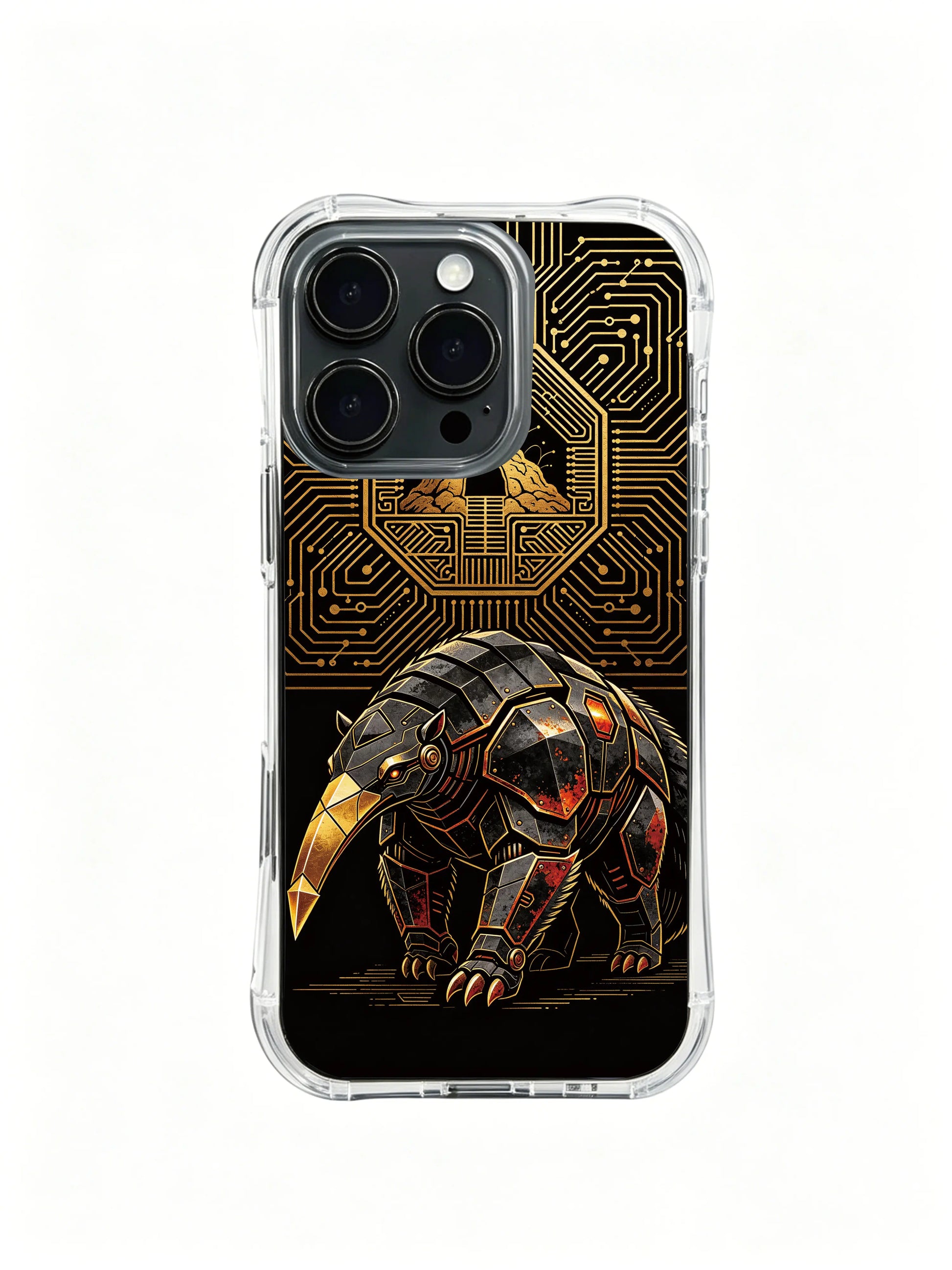 Totemic circuit anteater PhoneCasing, precise cutout iPhone 14 Plus Case with unique art print, protective casing for iPhone 14 Plus.