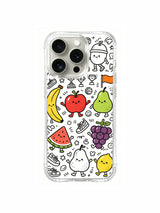 Tiny trophy and star detailed fruit creature sports doodle iPhone 16 pro Case, lightweight shockproof phone casing, popular trending cartoon phone cover from PhoneCasing.