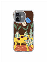 Blue Tulip Proposal artwork on an iPhone 17 case by Mila Vardon