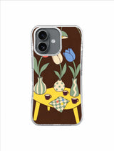 Lemon Table Notes tulip artwork on an iPhone 17 case by Mila Vardon