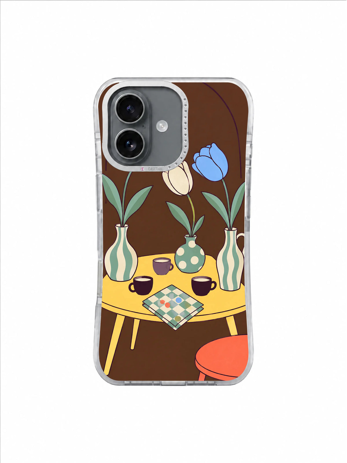 Seafoam Vase Circle tulip artwork on an iPhone 17 case by Mila Vardon