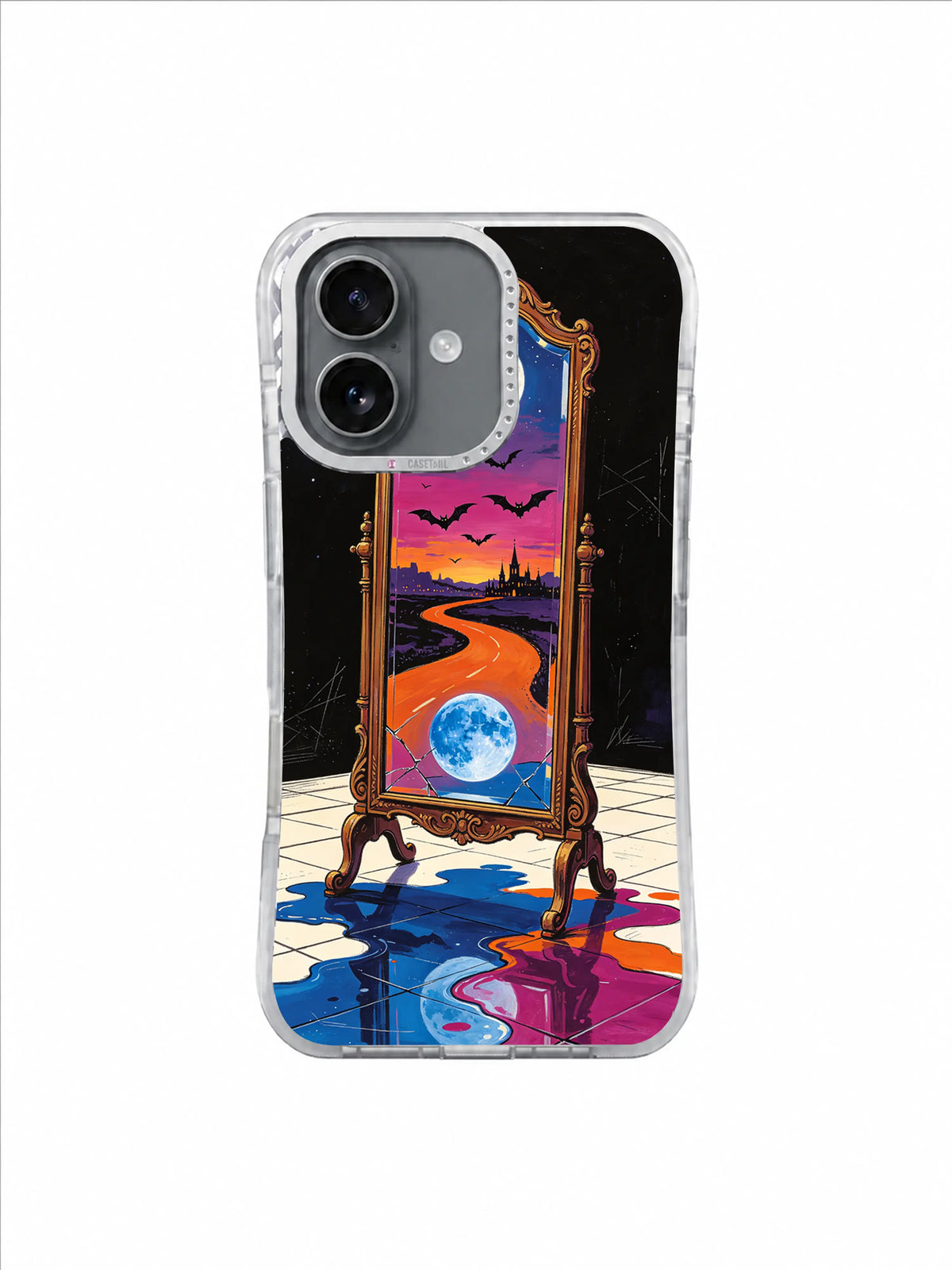 Pearl Moon Sapphire Mirror artwork on Two Moons in the Mirror iPhone 17 Case