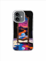 Magenta Bat Horizon artwork on Two Moons in the Mirror iPhone 17 Case