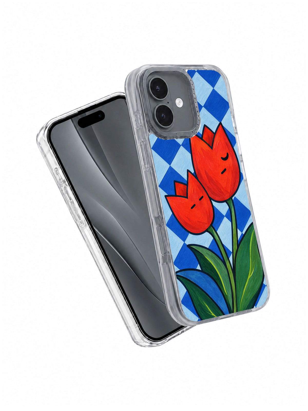 Two Notes of Spring iPhone 17 case angled front and back view
