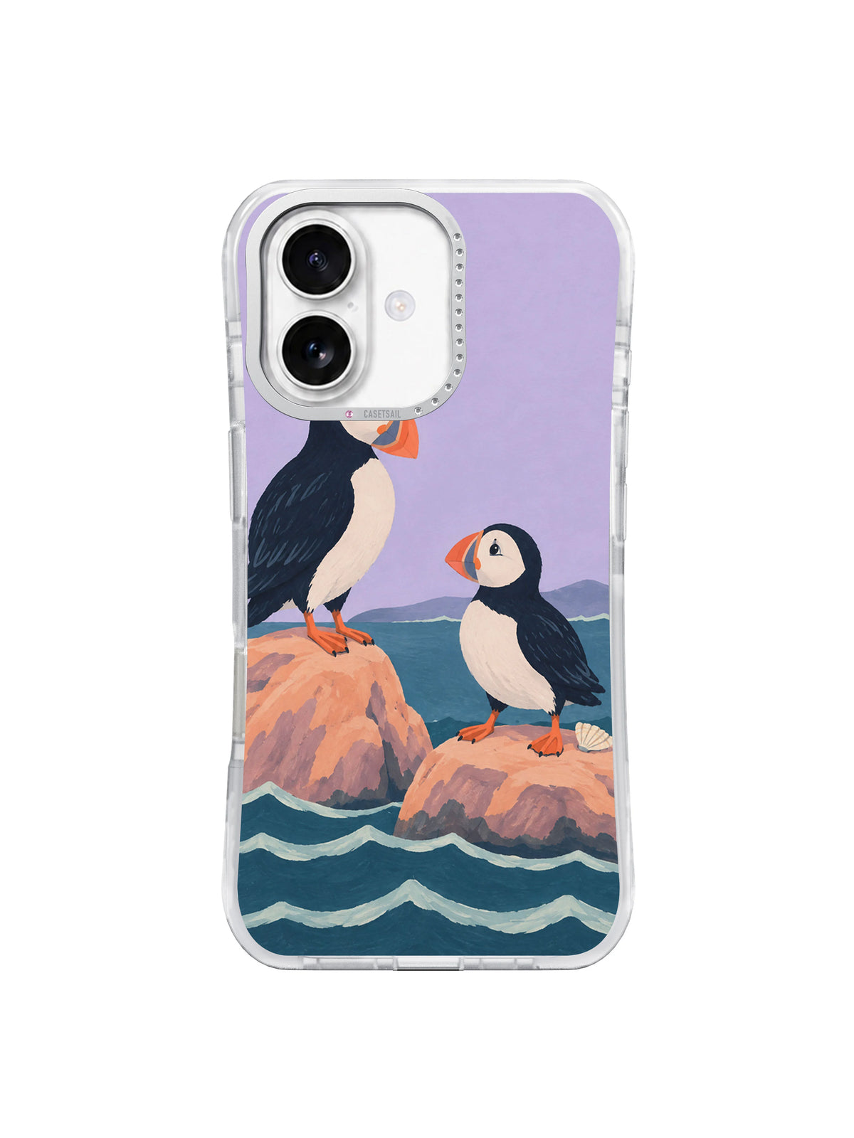 Two Seats Above the Tide illustrated iPhone 17 case on a clean white product background