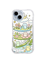 Rainbow Garden Cat Voyage: Pastel kediler yıldızlar ve aylar altında bulutlar, çiçek adaları, yapraklar ve gökkuşağı arasında yolculuk eder.