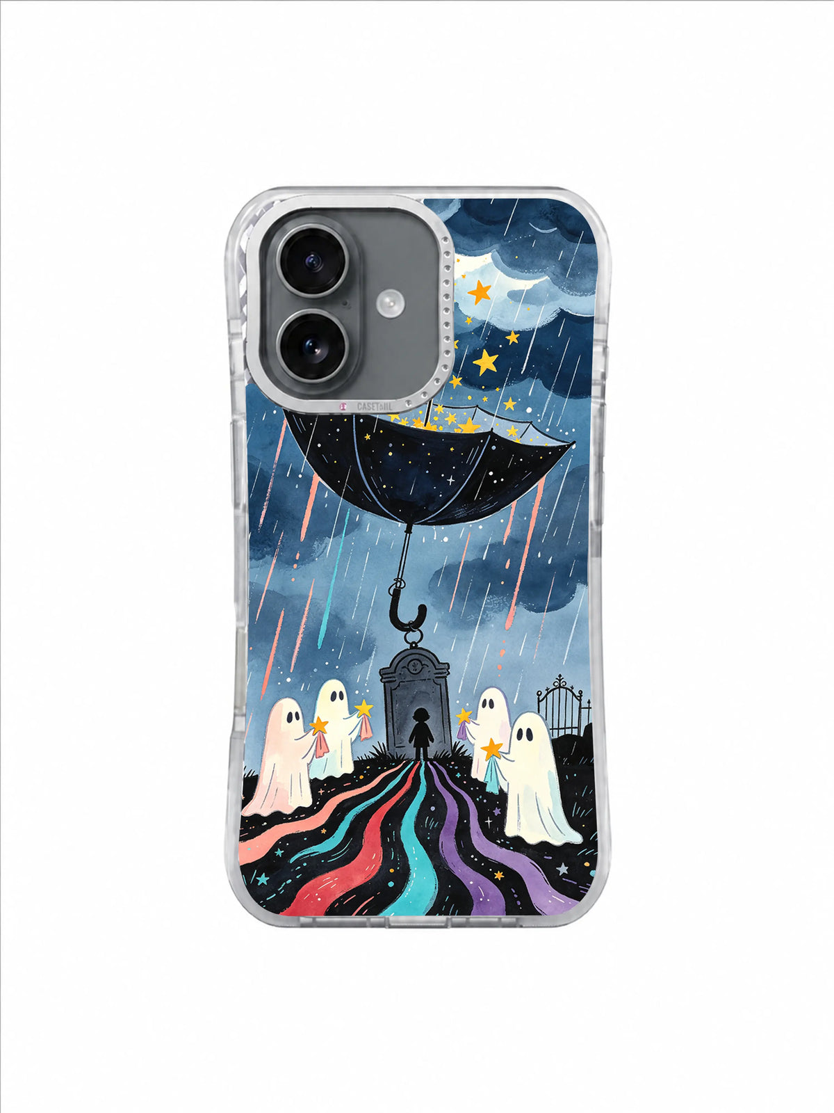 Ghost Lantern Rain Paths artwork on Umbrella of Small Courage iPhone 17 Case