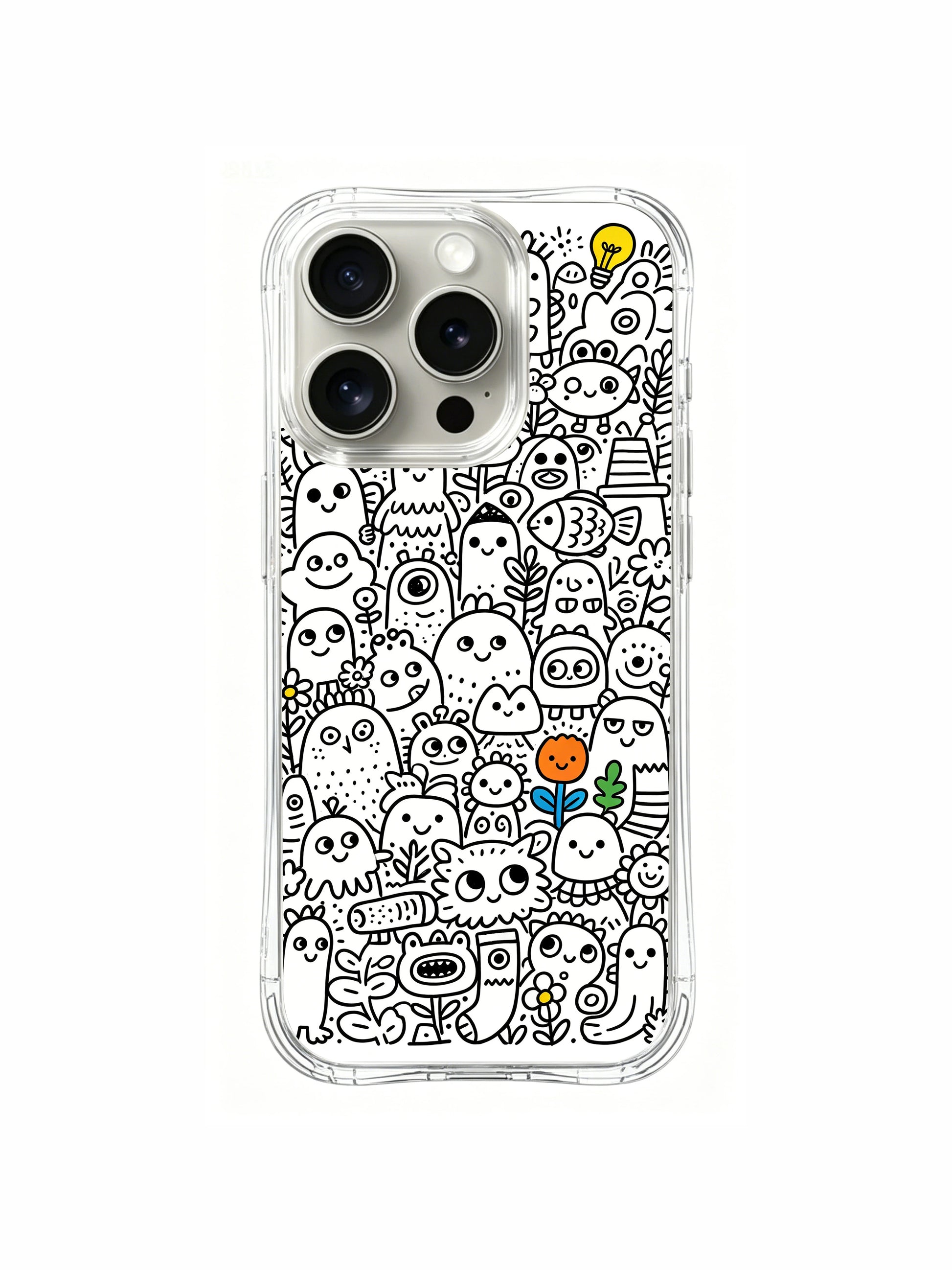 Diversified unique facial expression monster doodle iPhone 16 pro Case, exclusive co-branded phone casing created for PhoneCasing, premium fade-resistant printed art phone cover.
