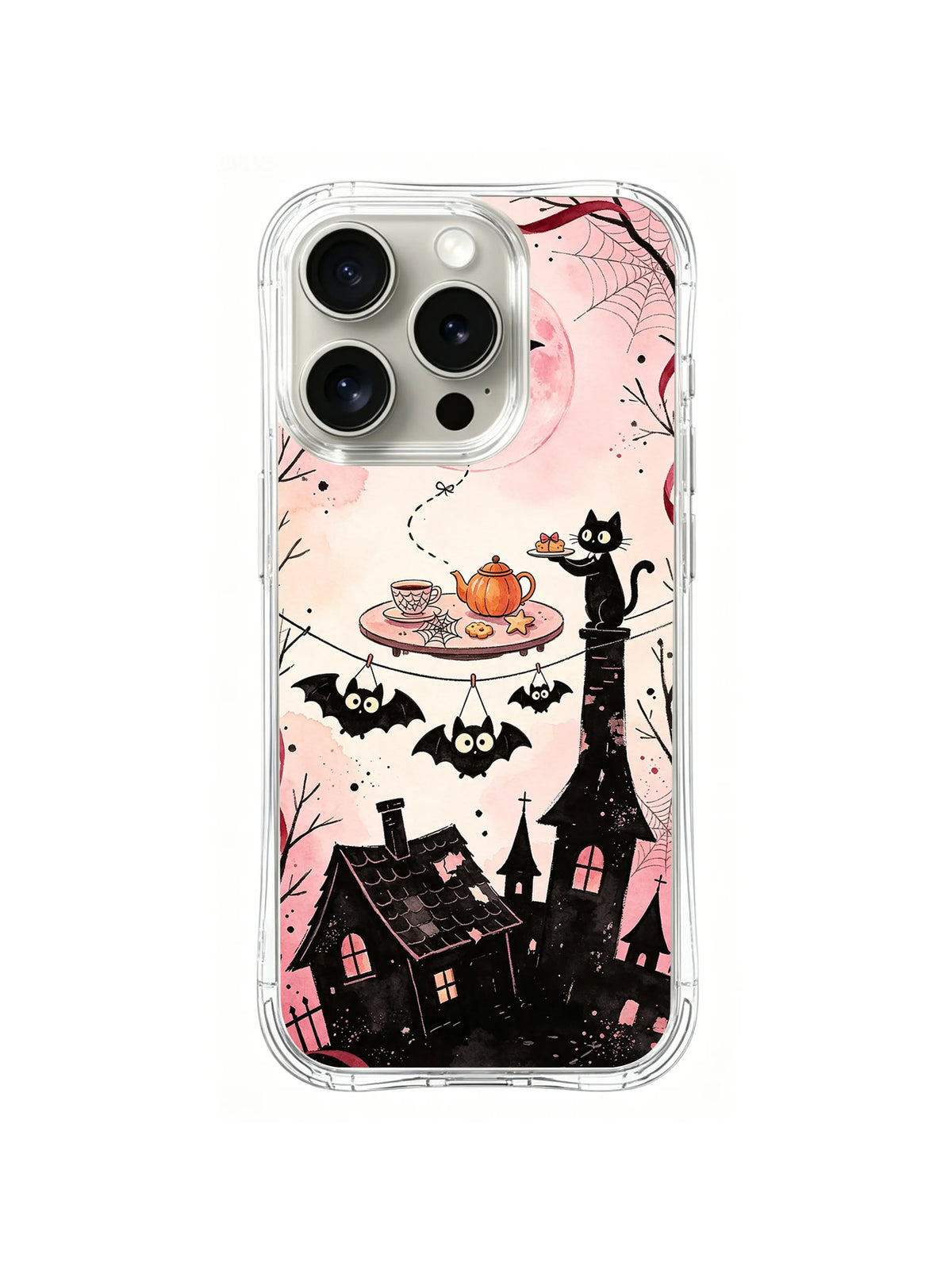 The Upside-Down Bat Tea Party iPhone 13 Pro case – Chimney Tea Service pattern by Vesper Rosethorn