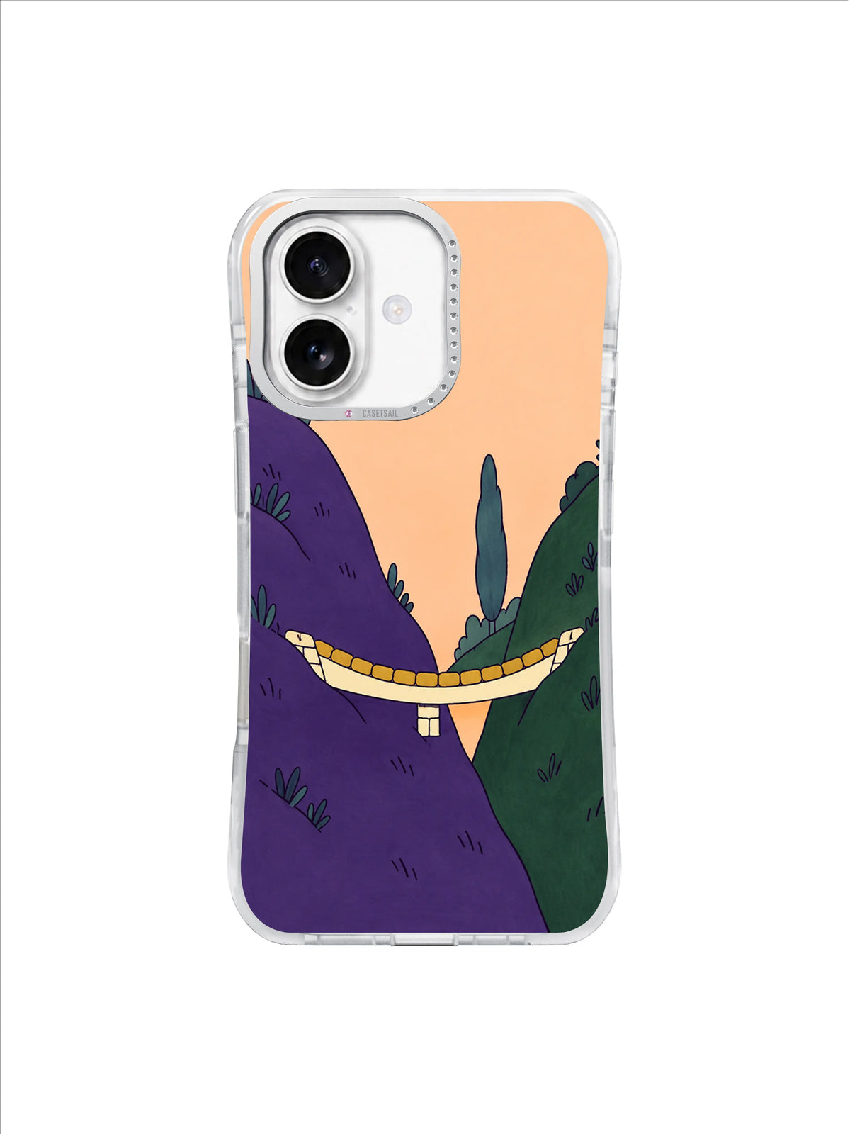Twin Hill Crossing artwork on an iPhone 17 case by Mila Vardon