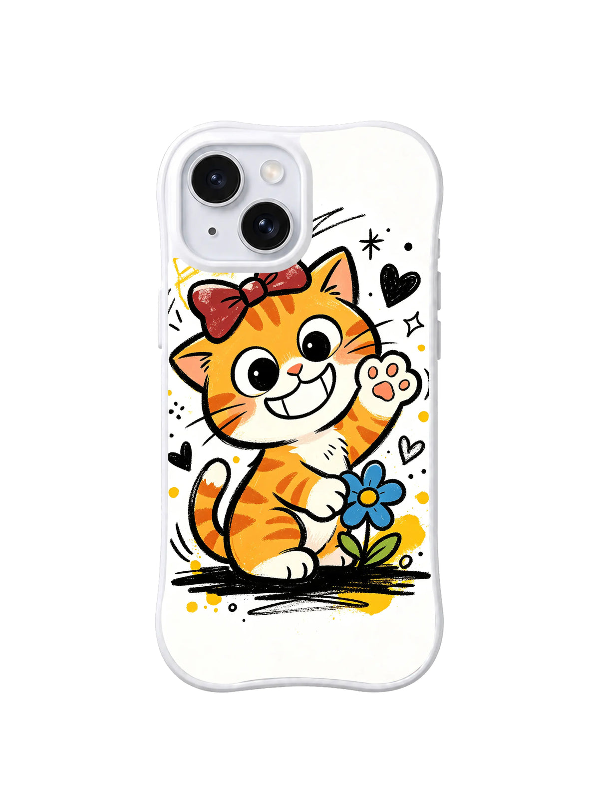 Blue Daisy Kitten: A smiling orange-and-white kitten sits beside a blue daisy.