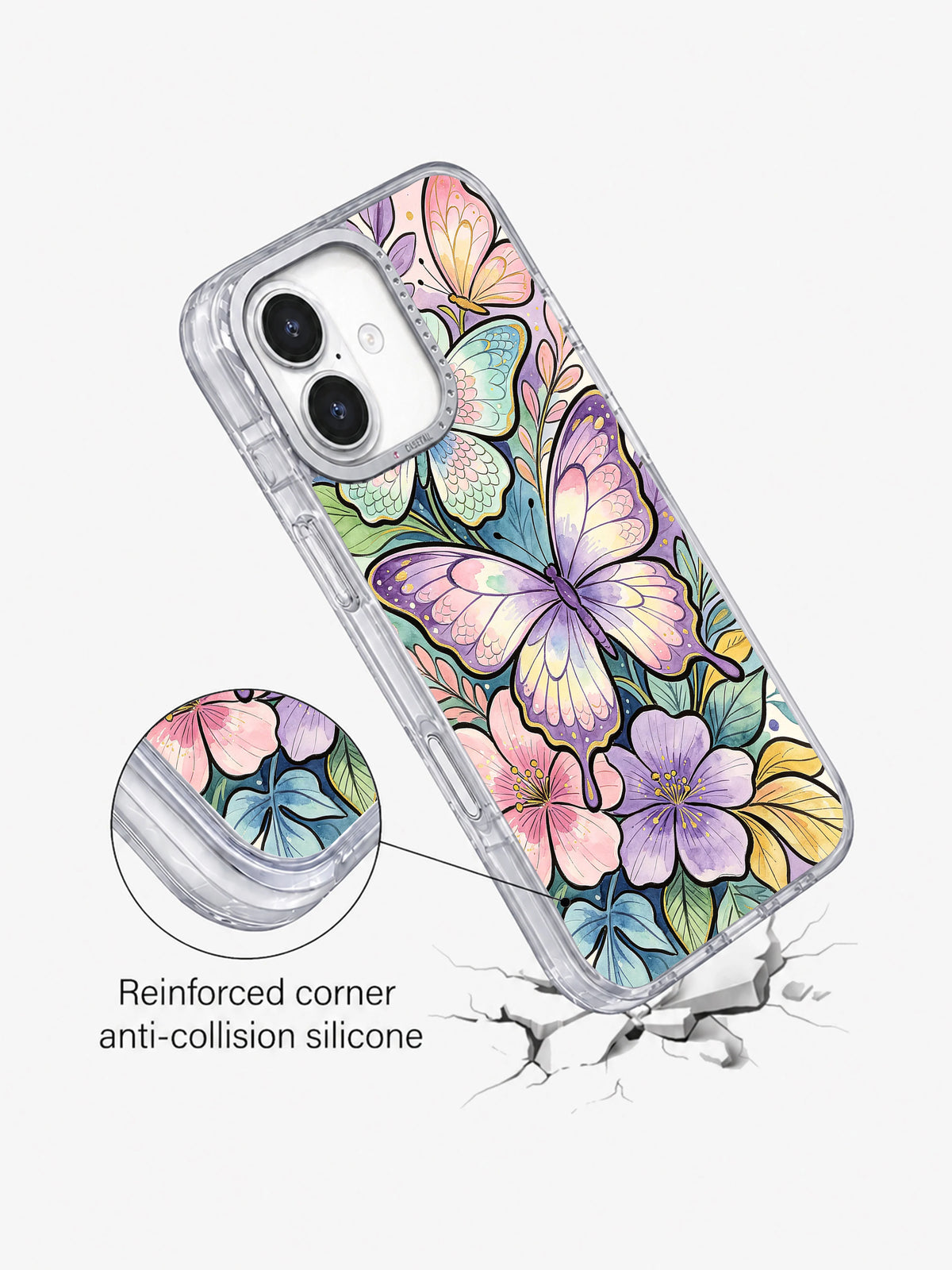 Velvet Butterfly Garden iPhone 17 case angled view
