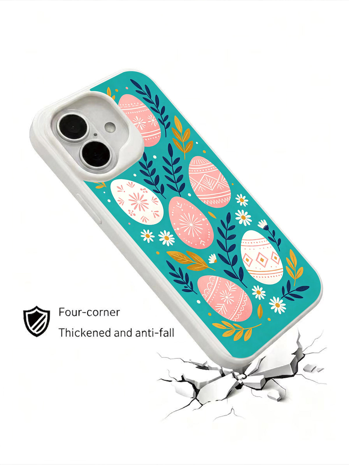 Velvet Dawn Eggs: Angled illustrated case above a cracked-surface graphic.