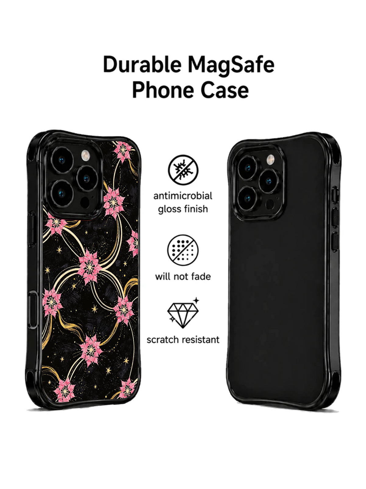 Velvet Midnight Garden black floral iPhone case front and back details