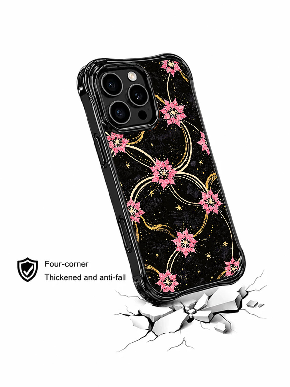 Velvet Midnight Garden iPhone 15 Pro case angled drop protection view