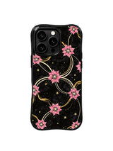 Velvet Midnight Garden black pink floral iPhone 15 Pro case front view