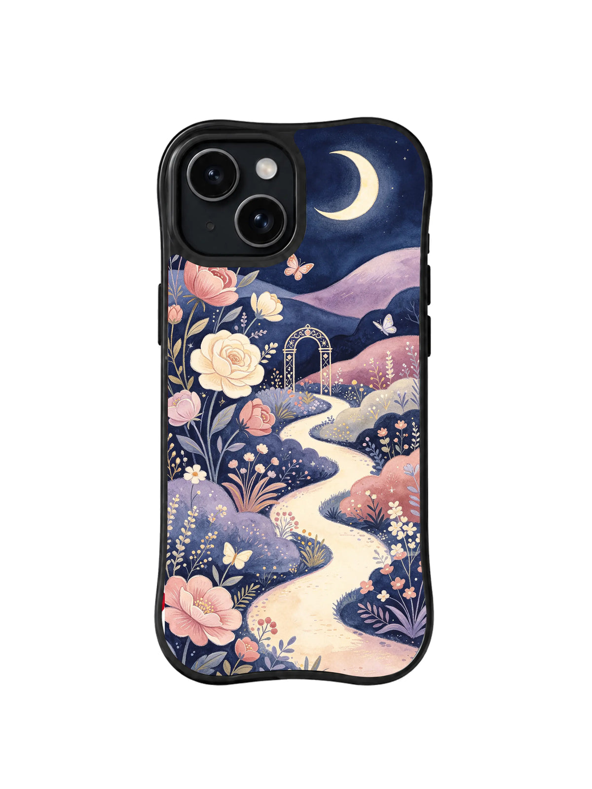 Velvet Moon Archway: A moonlit path winds through roses toward a small arch.