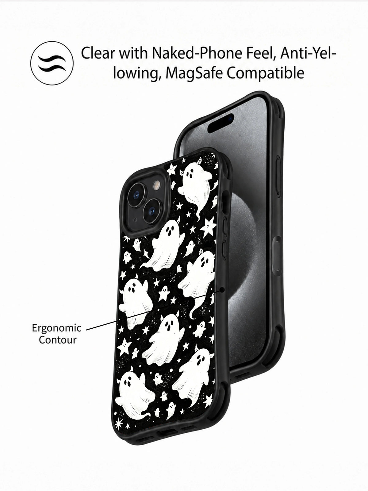Velvet Night Companions case front and contour presentation for iPhone 15 Plus
