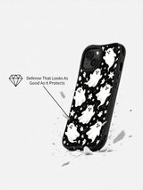 Velvet Night Companions iPhone 15 Plus case in angled product display