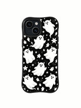 Velvet Night Companions cute black and white ghost iPhone 15 Plus case front view