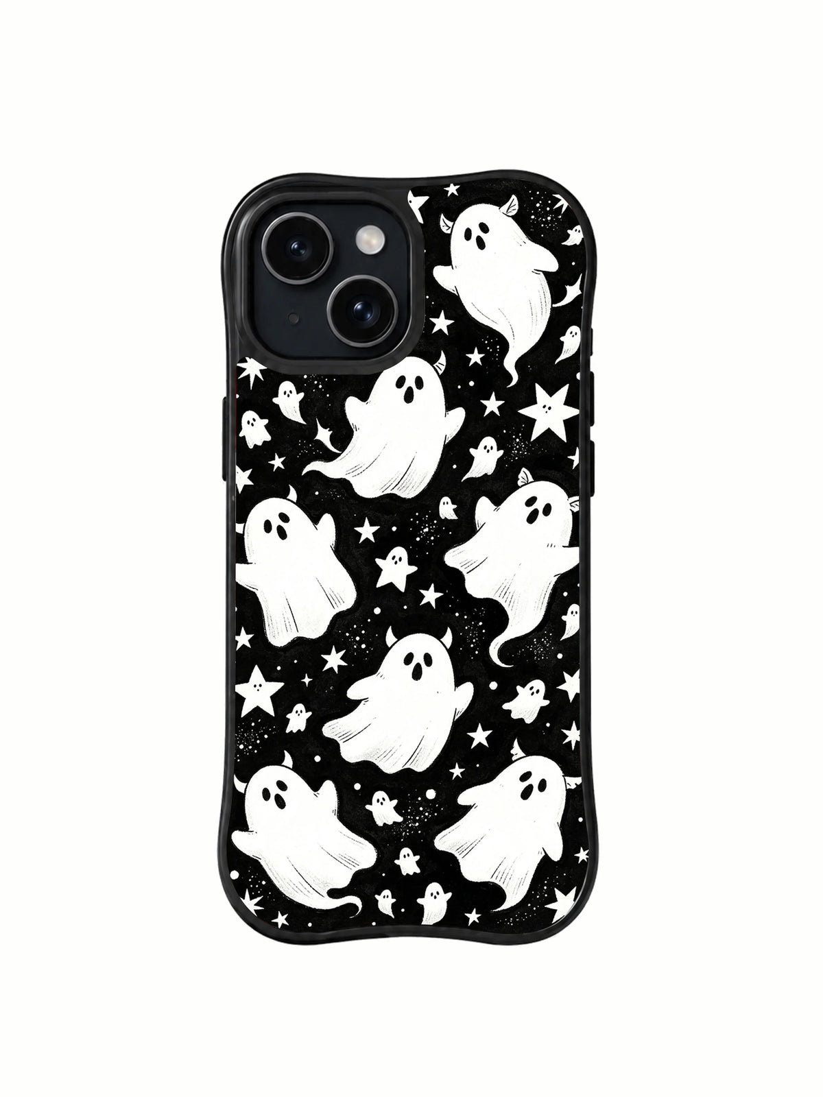 Velvet Night Companions cute black and white ghost iPhone 15 Plus case front view