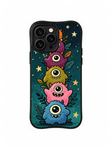 Teal Star Totem: Four one-eyed creatures stack vertically among stars and leaves.