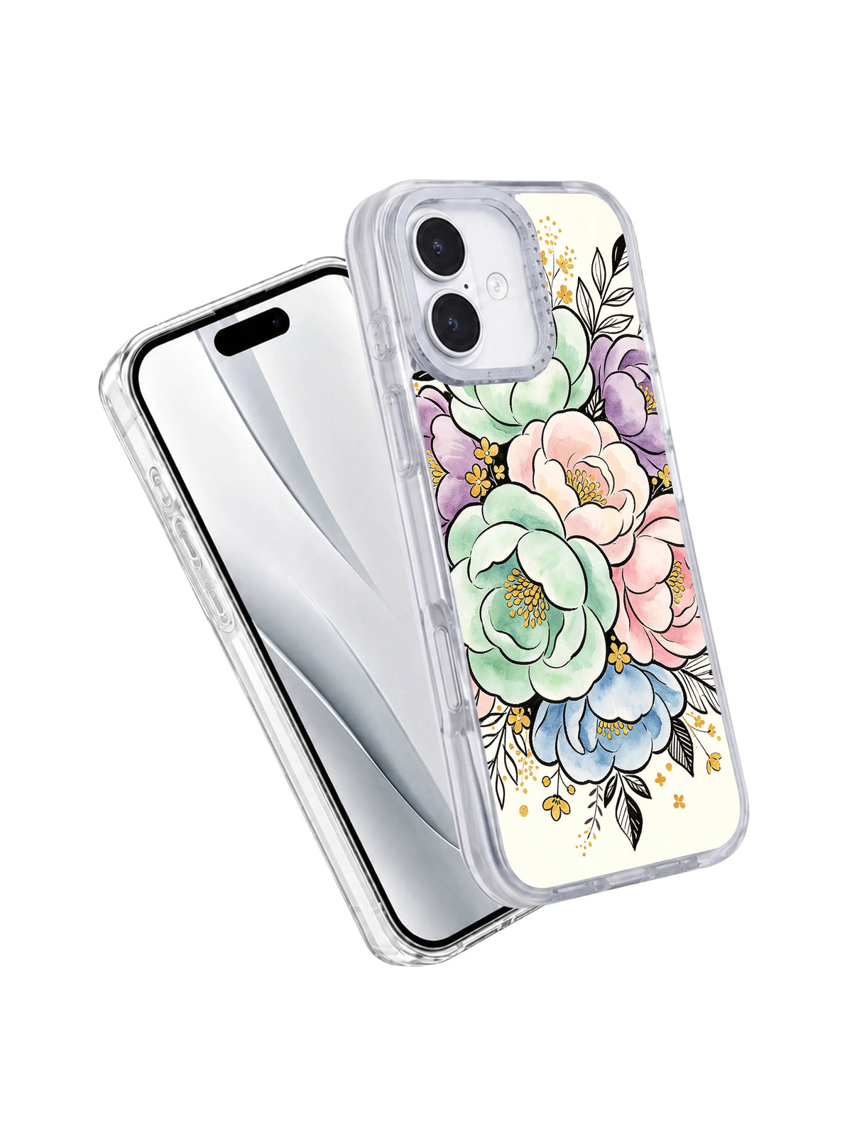 Watercolor flower iPhone 17 case front and back view