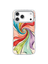 Dreamstream Ribbons: Long coral, turquoise, green and lavender bands flow from a tight spiral.