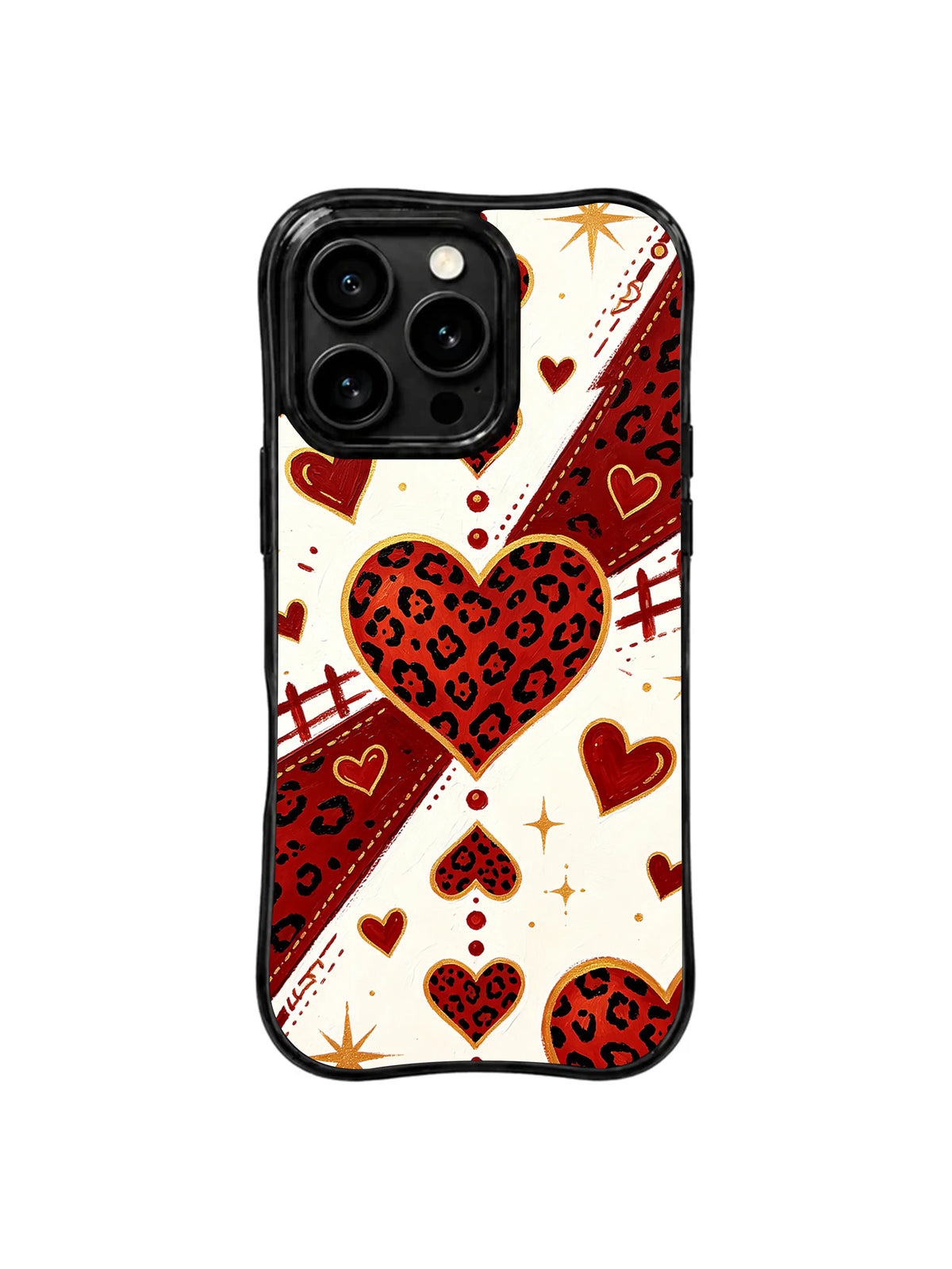 Western Heart Trail kırmızı siyah krem ve altın renkli Batı temalı kalp desenli iPhone kılıfı
