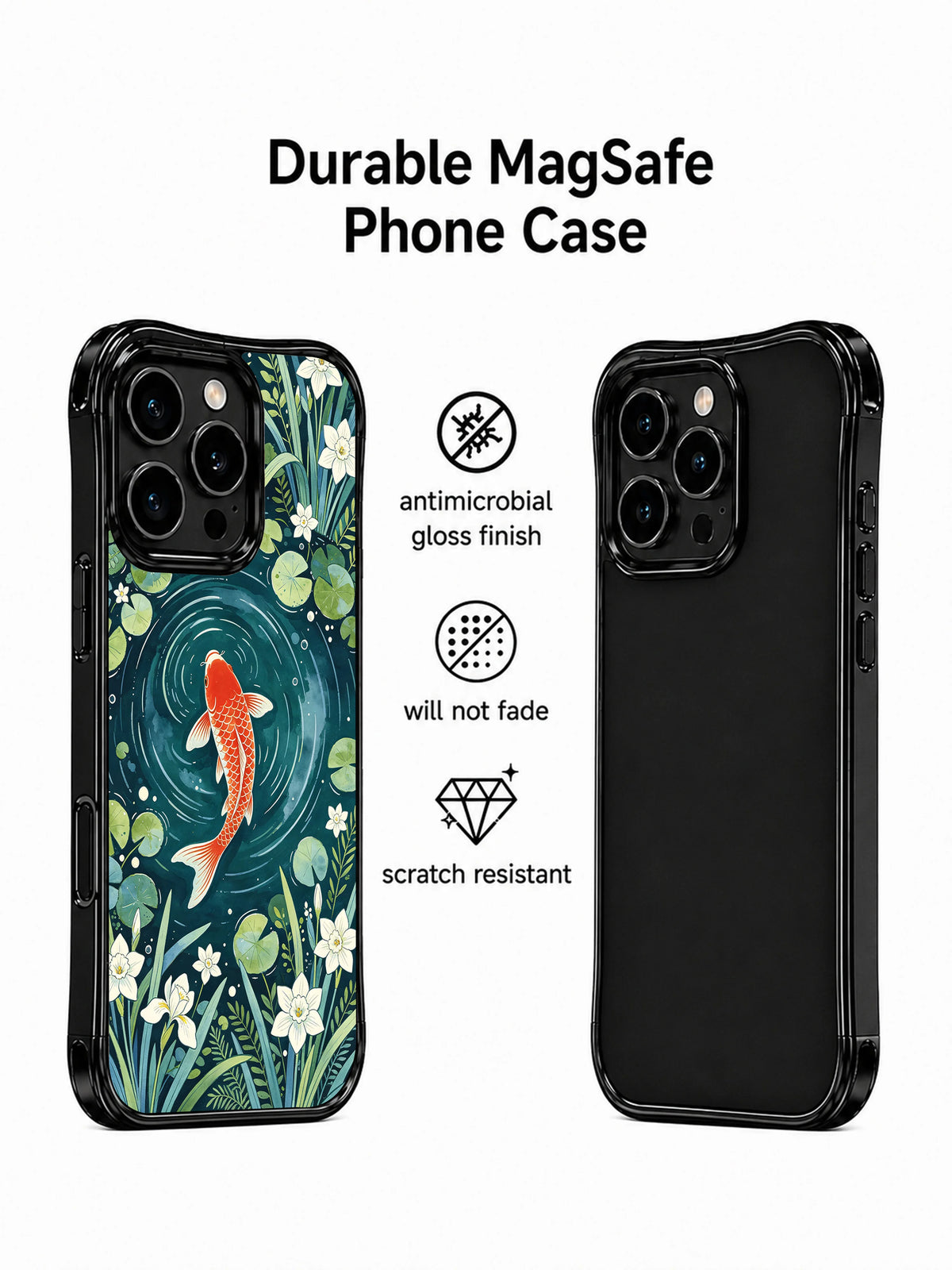 Vermilion koi iPhone 15 Pro Max case front and back view