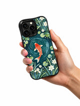 Vermilion koi botanical phone case hand-held view