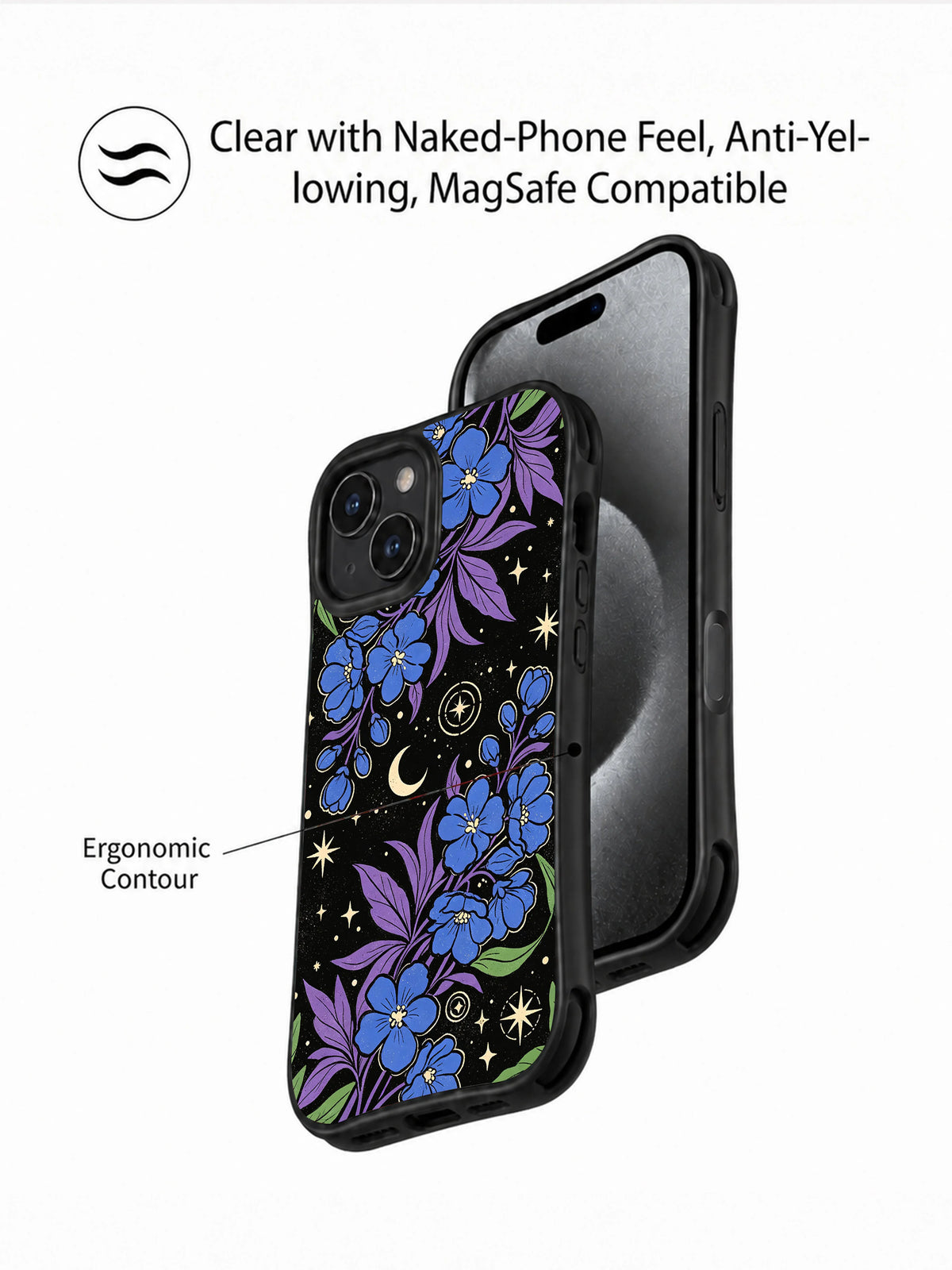 Blue Moon Secret Garden iPhone 15 Plus case protection detail