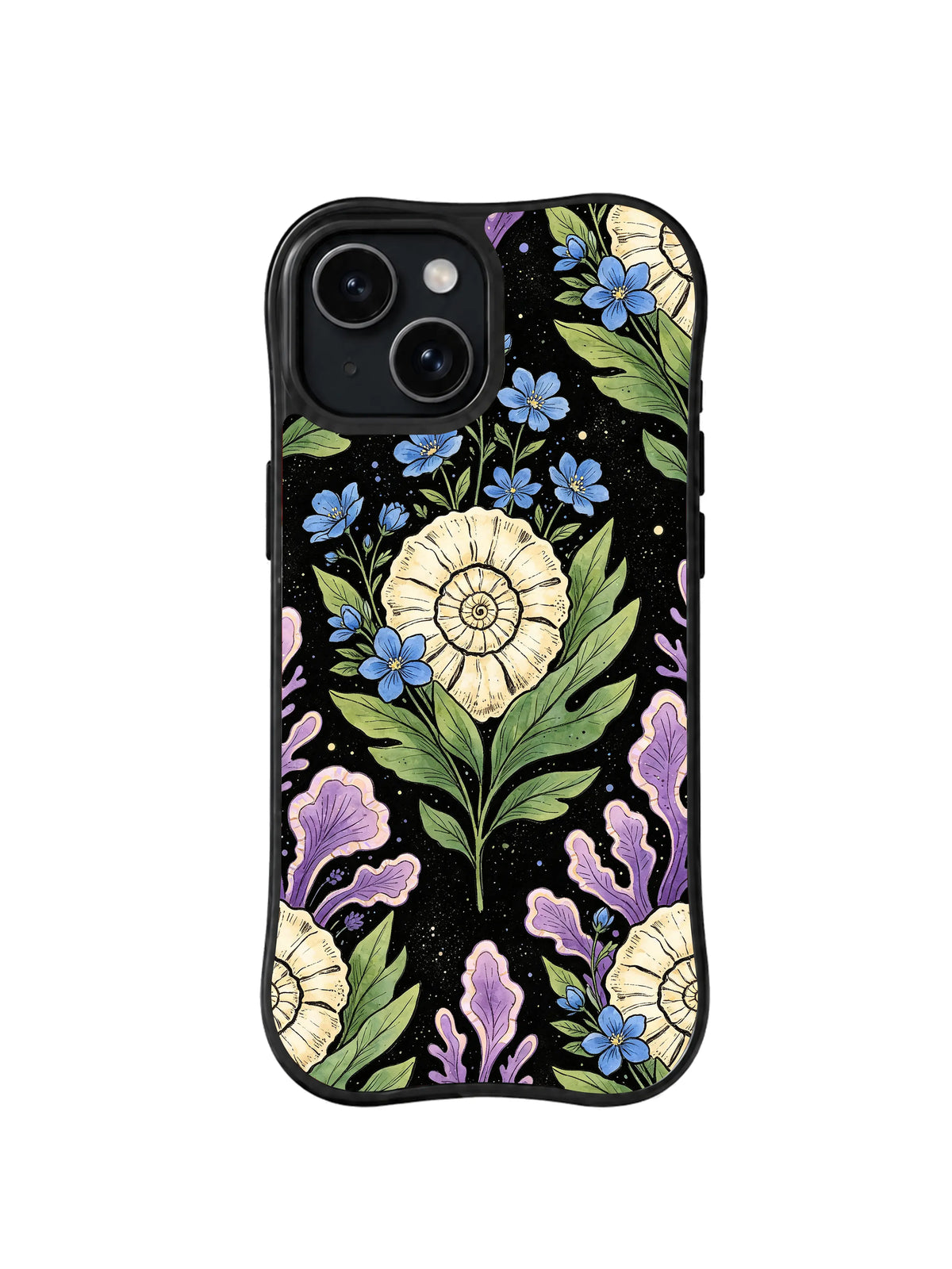 Moonlit Shell Flower pattern iPhone 15 Plus case